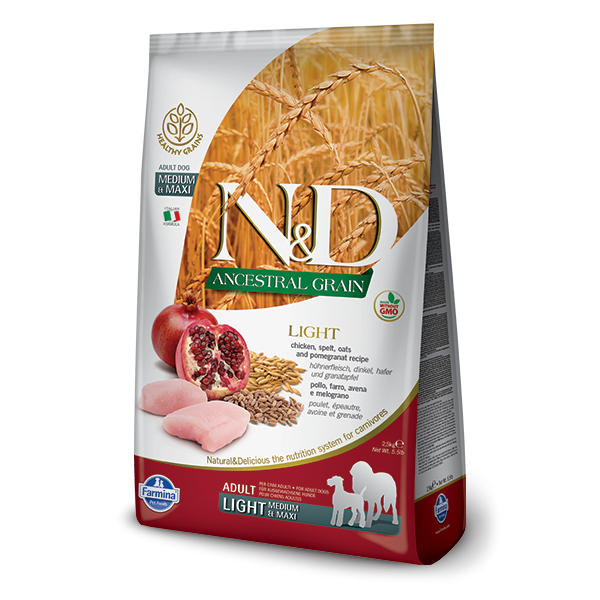 N&D Low Ancestral Grain Chicken & Pomegranate Light Medium-Maxi Dog-12Kg