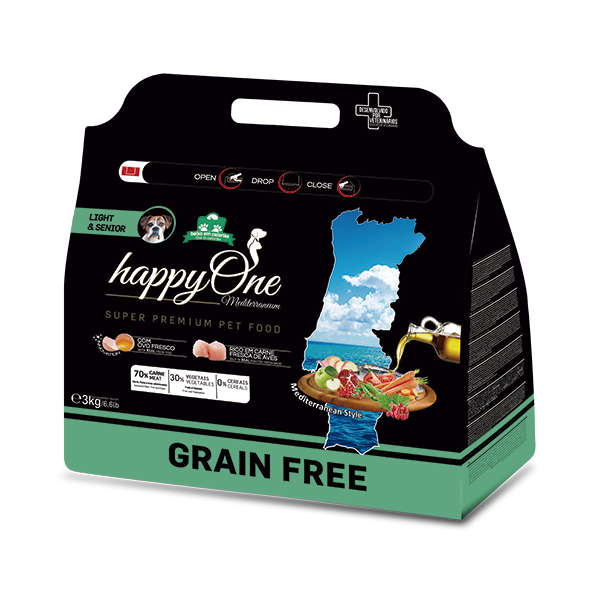 HAPPYONE MEDITERRANEUM LIGHT & SENIOR CÃO 3KG 