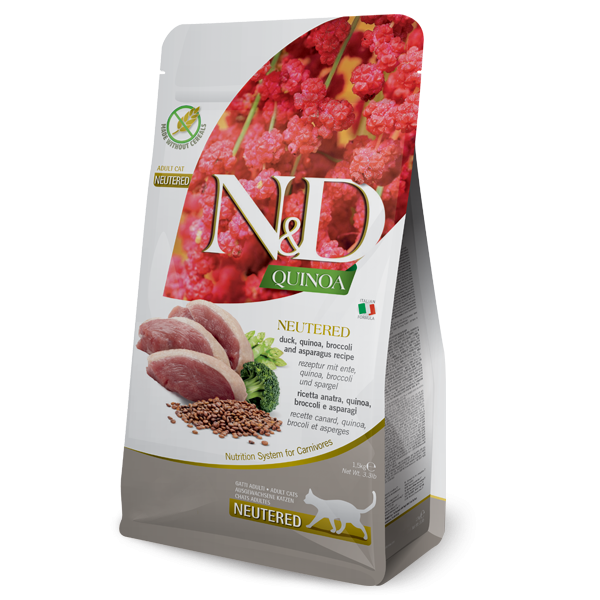 N&D QUINOA CAT DUCK, BROCOLLI & ASPARAGUS NEUTERED ADULT 1,5 KG