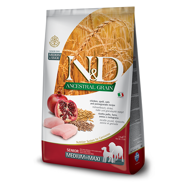 N&D low Ancestral Chiken and Pomegranate Senior Medium Maxi Dog 12Kg